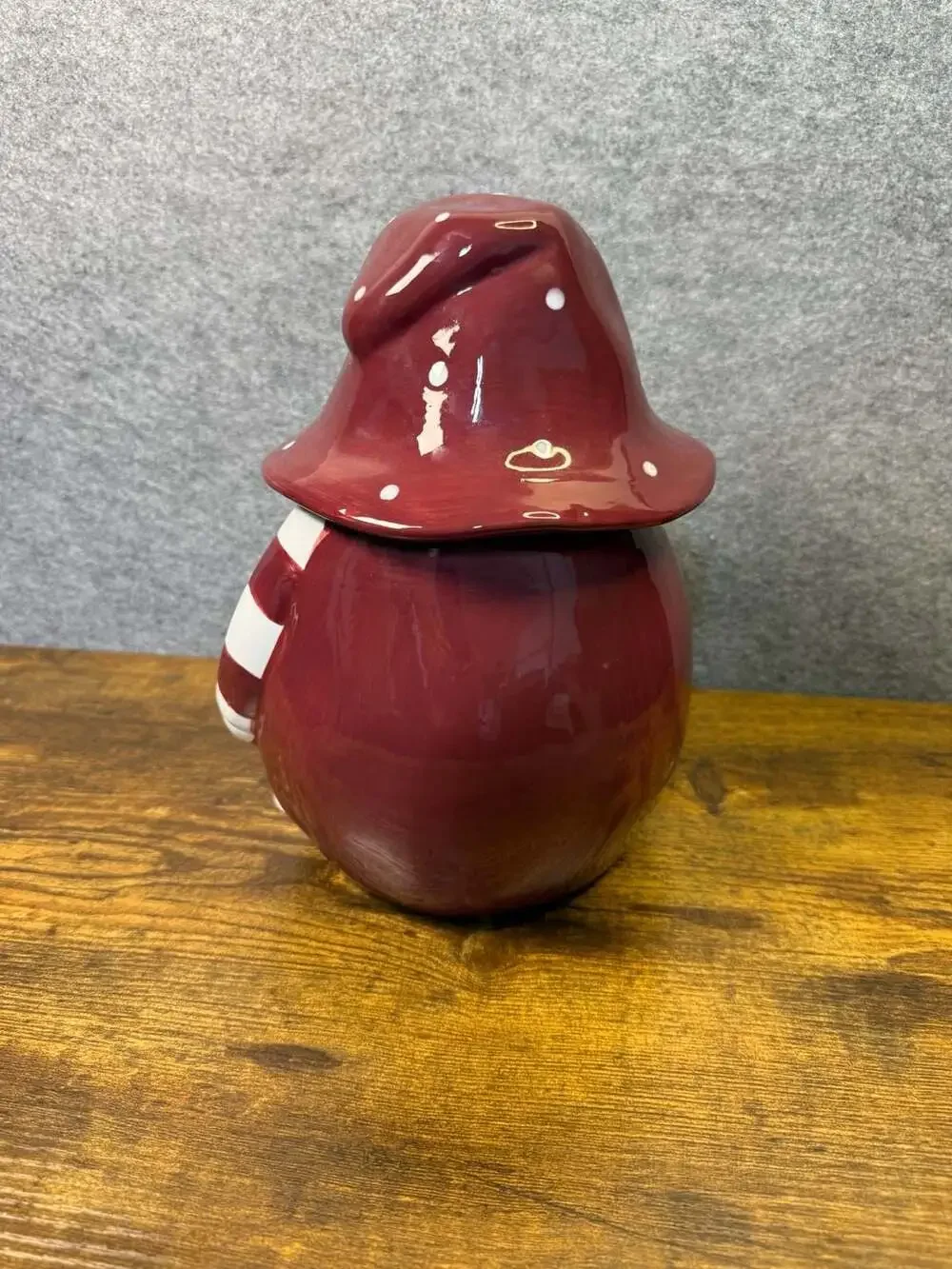 Rae Dunn Fall Y'all Gnome Figural Cookie Jar Canister with Lid Maroon White
